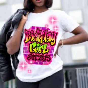 Airbrush By Vince - Birthday girl 90s style 40$ plus tax - Customized Merchandise Near Me - River Oaks, Texas Airbrush By Vince - Birthday girl 90s style 40$ plus tax - Customized Merchandise Near Me - River Oaks, Texas