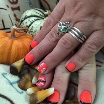 Shine Nail Lounge - Matte orange with black tip and ghost and mummy design. By Emilie!!! - Nail Salons Near Me - Capitola, California
