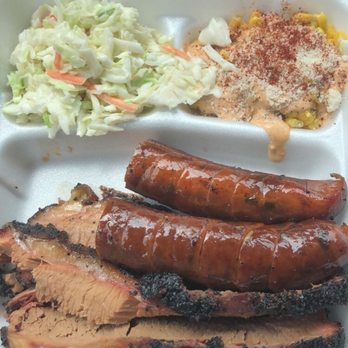 Baker's Brisket - a tray of meat and coleslaw - Food Trucks Near Me - Lago Vista, Texas