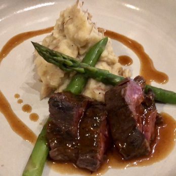 Rainbow Lodge - Buffalo hanger steak with asparagus and braised buffalo mash - New American Near Me - Houston, Texas