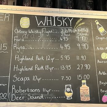 The Orkney Distillery - Menu. Seen 7/2025 - Distilleries Near Me - Kirkwall, ORK
