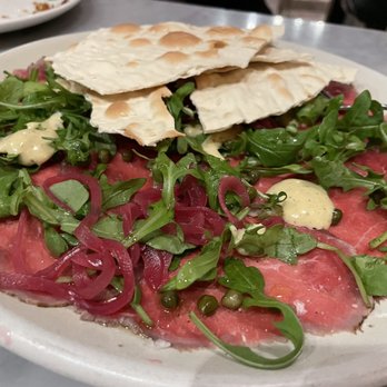 Laundry - Bison carpaccio w/ truffle aioli, apers and pickled onion - so unique. - New American Near Me - Steamboat Springs, Colorado Laundry - Bison carpaccio w/ truffle aioli, apers and pickled onion - so unique. - New American Near Me - Steamboat Springs, Colorado