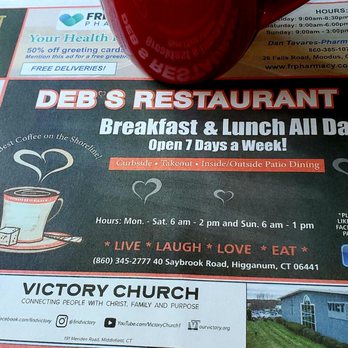 Deb's Restaurant - a cup of coffee on a menu - Breakfast & Brunch Near Me - Higganum, Connecticut