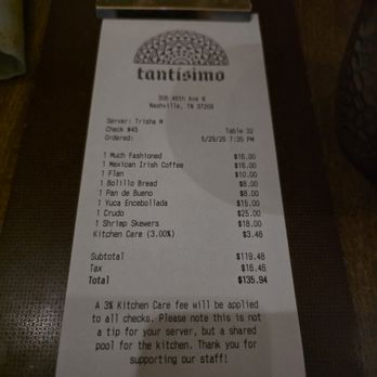 Tantisimo - Receipt - Pop-Up Restaurants Near Me - Nashville, Tennessee