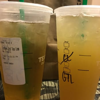Starbucks - You can tell by the color. Incorrect drink on left, correct drink on right. (Trenta Green Tea Lemonade) - Coffee & Tea Near Me - Pasadena, California Starbucks - You can tell by the color. Incorrect drink on left, correct drink on right. (Trenta Green Tea Lemonade) - Coffee & Tea Near Me - Pasadena, California
