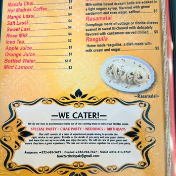 Howzatt - a menu for a restaurant - Indian Near Me - Houston, Texas