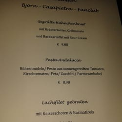 Poro Restaurant Cocktailbar - Eigens für den Fanclub gemachte Speisekarte .