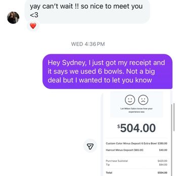 Milani Salon - Communication between myself and Sydney - Hair Salons Near Me - Elk Grove, California