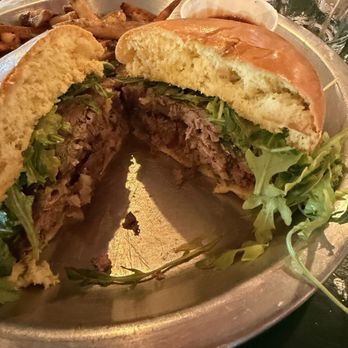 Rodeo Goat - The Evan Grant of the BIG Battle of the Burgers - burger stuffed with bacon and Gouda cheese topped with brisket - Burgers Near Me - Dallas, Texas