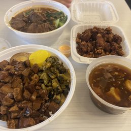 R7. Minced Marinated Pork Rice Bowl  N1. Taiwanese Beef Noodle Soup  S4. Fried Crispy Chicken S1. Hot and Sour Soup