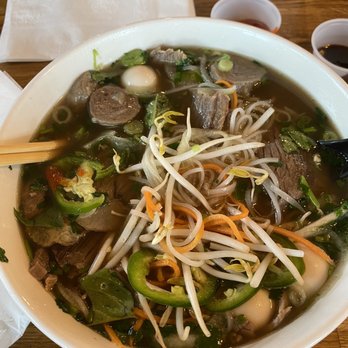 LES BA'GET - Pho with quail eggs, beef and meat balls. - Vietnamese Near Me - Houston, Texas LES BA'GET - Pho with quail eggs, beef and meat balls. - Vietnamese Near Me - Houston, Texas