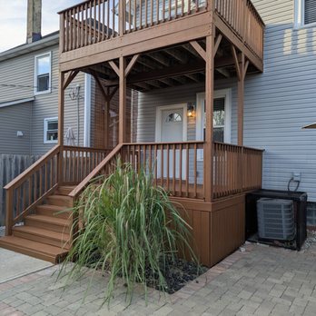 Just Caulk It - Seibert - After - Finished Step Rebuild, Rail Rebuild, Two coats of SW Cedar Bark Semi Solid - Handyman Near Me - Dublin, Ohio Just Caulk It - Seibert - After - Finished Step Rebuild, Rail Rebuild, Two coats of SW Cedar Bark Semi Solid - Handyman Near Me - Dublin, Ohio