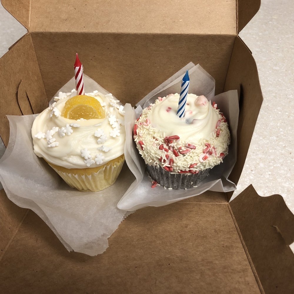 Frosted Cupcakery - Lemon with Lemon / Cream Cheese Cupcake and Chocolate/Peppermint Buttercream, with birthday candles! - Bakeries Near Me - Long Beach, California Frosted Cupcakery - Lemon with Lemon / Cream Cheese Cupcake and Chocolate/Peppermint Buttercream, with birthday candles! - Bakeries Near Me - Long Beach, California