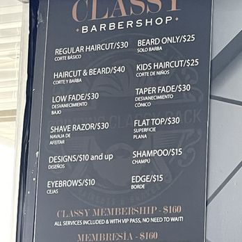 Classy Barbershop - Pricing menu. - Men's Hair Salons Near Me - Dothan, Alabama Classy Barbershop - Pricing menu. - Men's Hair Salons Near Me - Dothan, Alabama