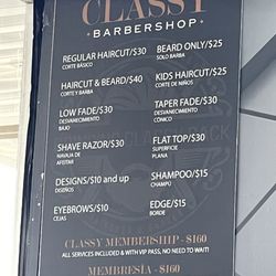 Classy Barbershop - Pricing menu.