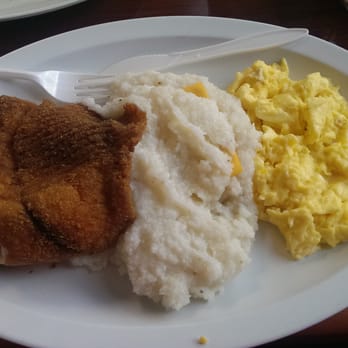 Derry's Restaurant - Fried Tilapia with grits and scrambled eggs. - Breakfast & Brunch Near Me - Hollywood, Florida Derry's Restaurant - Fried Tilapia with grits and scrambled eggs. - Breakfast & Brunch Near Me - Hollywood, Florida