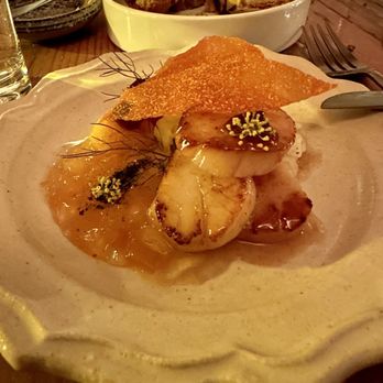Burdock & Co - Scallop: rosehip bbq glazed, dried scallop & tomato dashi, fennel salad - Tapas/Small Plates Near Me - Vancouver, British Columbia