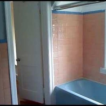 Bathcrest of Bucks County - Peach tile and blue accents. Homeowner wanted a cleaner, brighter looking bathroom. - Refinishing Services Near Me - Newtown, Pennsylvania Bathcrest of Bucks County - Peach tile and blue accents. Homeowner wanted a cleaner, brighter looking bathroom. - Refinishing Services Near Me - Newtown, Pennsylvania