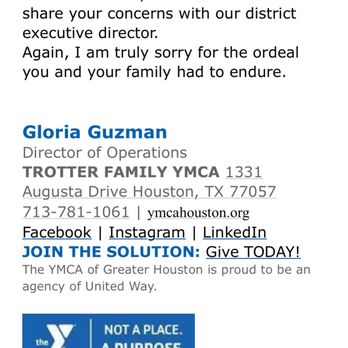 Trotter Family YMCA - Reply from Gloria Guzman on this break-in. - Gyms Near Me - Houston, Texas Trotter Family YMCA - Reply from Gloria Guzman on this break-in. - Gyms Near Me - Houston, Texas