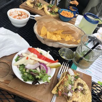 Cafe El Tapatio - Steak tacos, one with the side salad one with the beans and rice. - Mexican Near Me - Glenview, Illinois