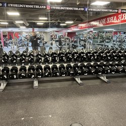 World Gym - Free Weights all the way to 120 lb Dumbbells.
