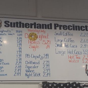 Cops & Doughnuts Sutherland Precinct - Menu. - Coffee & Tea Near Me - Bay City, Michigan