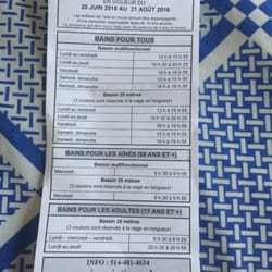 Centre sportif de Notre-Dame-de-Grâce - Summer schedule 2016