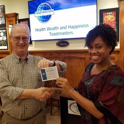 Health Wealth and Happiness Toastmasters - Lacresha Simpson - Best Speaker - August 9, 2019