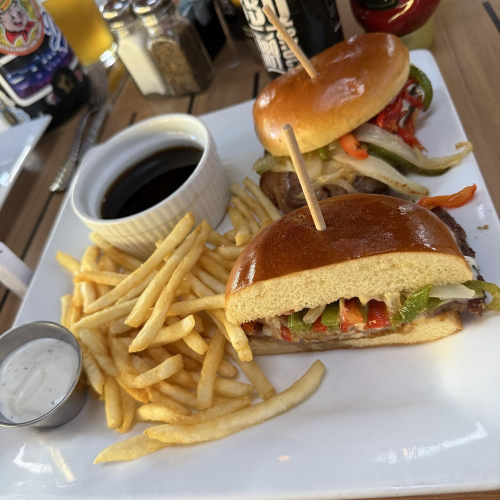 Grill On The Green - Prime Rib Sangwhich w/Pomme Frittes & Au Jus (Tasted like Mushrooms!) - Burgers Near Me - Simi Valley, California Grill On The Green - Prime Rib Sangwhich w/Pomme Frittes & Au Jus (Tasted like Mushrooms!) - Burgers Near Me - Simi Valley, California
