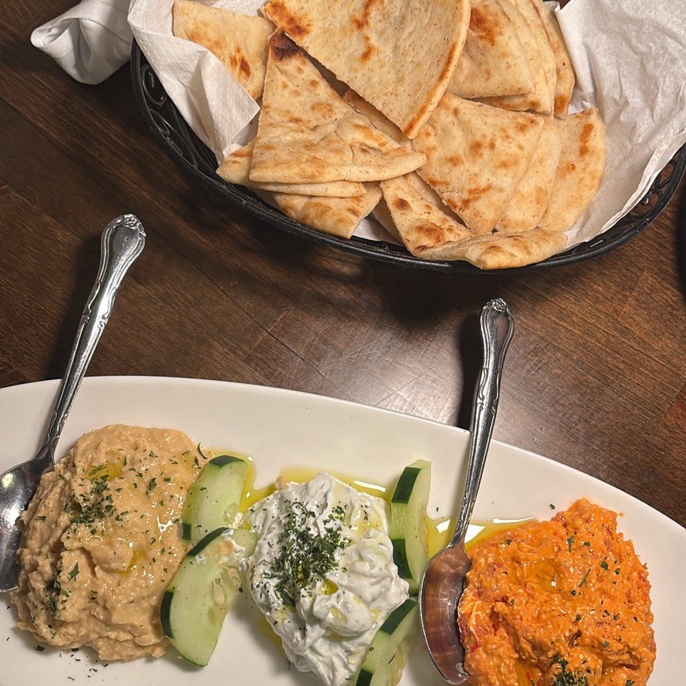 Cold Pikilia - Assorted Appetizers (Hummus, Tzatziki, Spicy Feta)
