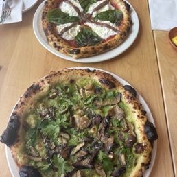 Tomato and Buffala with anchovies and White pizza with Wild Mushrooms!!