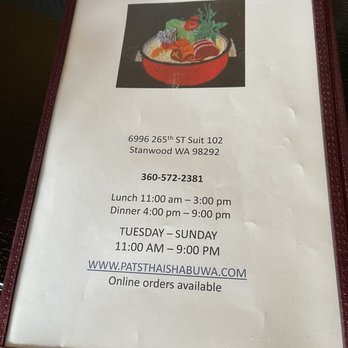 Pat’s Thai Shabu - Menu - Thai Near Me - Stanwood, Washington