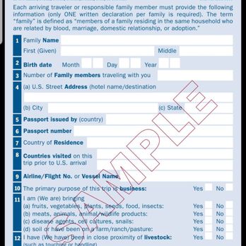 US Customs & Border Protection - Sample of US Customs and Border Protection form - Police Departments Near Me - Honolulu, Hawaii