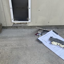 Sometimes Spouse - One of the pieces of hardy board that Ace damaged while installing dog door.