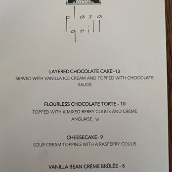 Plaza Grill - Dessert menu - American Near Me - Arcata, California