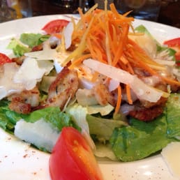 Cesar salad with breaded chicken and hard-boiled egg. So much flavor!