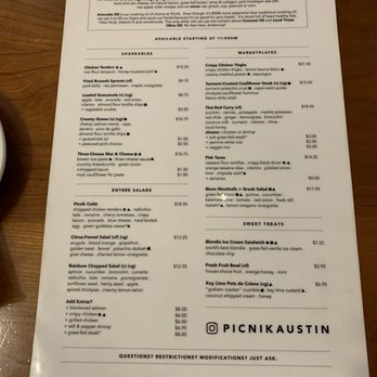 Picnik - Burnet Road - Menu - New American Near Me - Austin, Texas