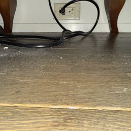 Dust and hair under the outside edges of the dresser and bed Dust and hair under the outside edges of the dresser and bed