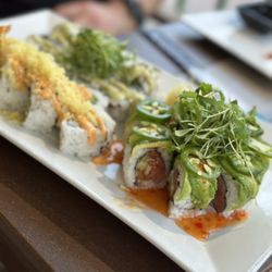 The Jellyfish - Shrimp tempura roll, ichiban roll, and a Santa Rosa roll
