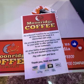 Moonridge Coffee Company  - Payment methods note - Coffee & Tea Near Me - Big Bear Lake, California