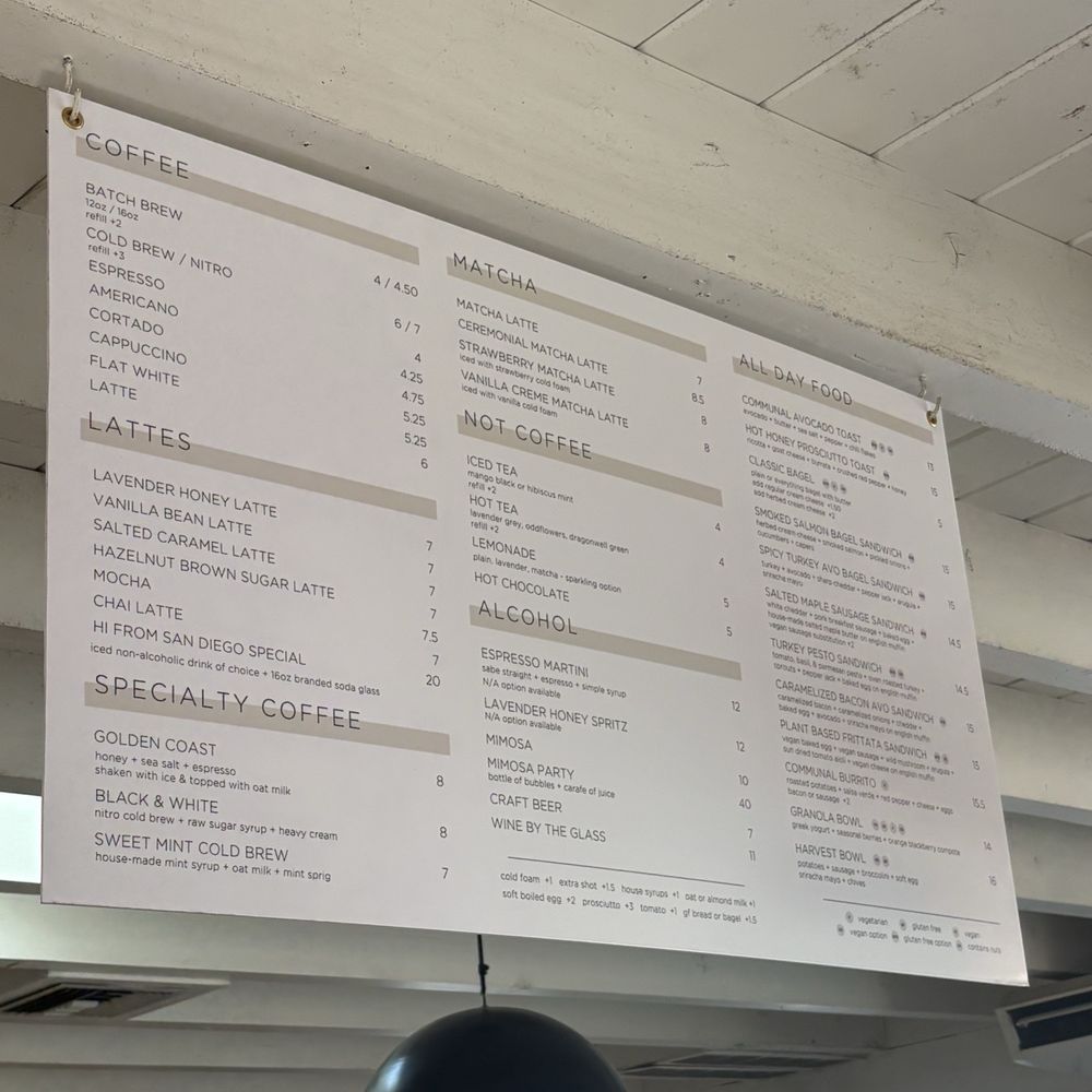 Communal - Menu - Coffee & Tea Near Me - San Diego, California