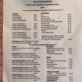 The Place Restaurant - Menu - American Near Me - Malvern, Arkansas The Place Restaurant - Menu - American Near Me - Malvern, Arkansas