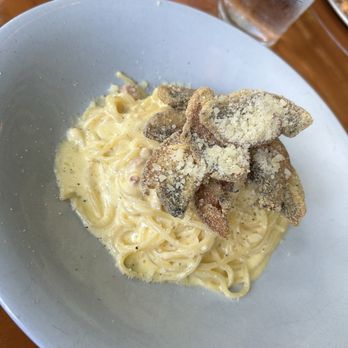 Rigo - Carbonara with portabella fritto - Spanish Near Me - Honolulu, Hawaii Rigo - Carbonara with portabella fritto - Spanish Near Me - Honolulu, Hawaii