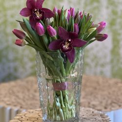 Tulip Drip Flowers - If you love elegant and fresh flowers, this custom mix of tulips and orchids is a perfect choice.