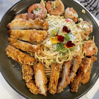 The Hangout - Garlic noodles and paid extra to have both chicken and prawns - Breakfast & Brunch Near Me - Walnut Creek, California The Hangout - Garlic noodles and paid extra to have both chicken and prawns - Breakfast & Brunch Near Me - Walnut Creek, California