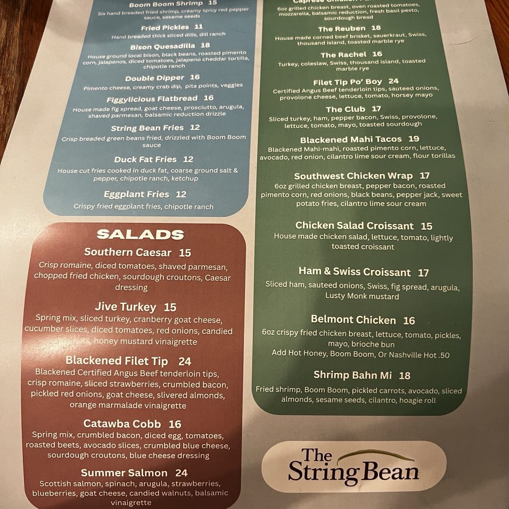 The String Bean - Food menu - Beer, Wine & Spirits Near Me - Belmont, North Carolina The String Bean - Food menu - Beer, Wine & Spirits Near Me - Belmont, North Carolina