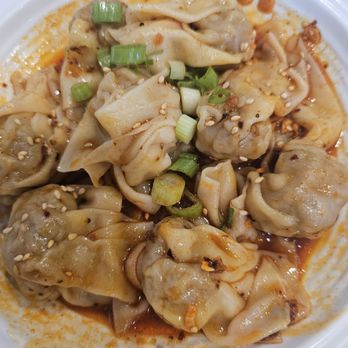 A Table Wayne's Kitchen - Pork won tons in chili oil - Asian Fusion Near Me - Manteca, California A Table Wayne's Kitchen - Pork won tons in chili oil - Asian Fusion Near Me - Manteca, California