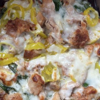 Heavenly Pies Pizzeria - Spinach, chicken Alfredo with banana peppers!! - Pizza Near Me - Mobile, Alabama Heavenly Pies Pizzeria - Spinach, chicken Alfredo with banana peppers!! - Pizza Near Me - Mobile, Alabama