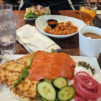 Rel'Lish Burger Lounge - Salmon platter, fried cheese curds, Caesar salad with chicken - Lounges Near Me - SeaTac, Washington Rel'Lish Burger Lounge - Salmon platter, fried cheese curds, Caesar salad with chicken - Lounges Near Me - SeaTac, Washington