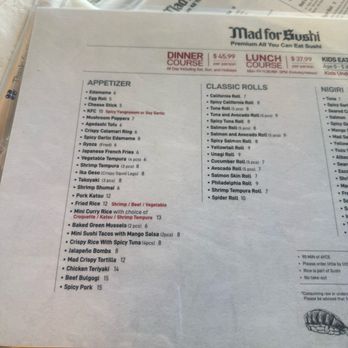Mad For Sushi - Menu - Sushi Bars Near Me - Dublin, California
